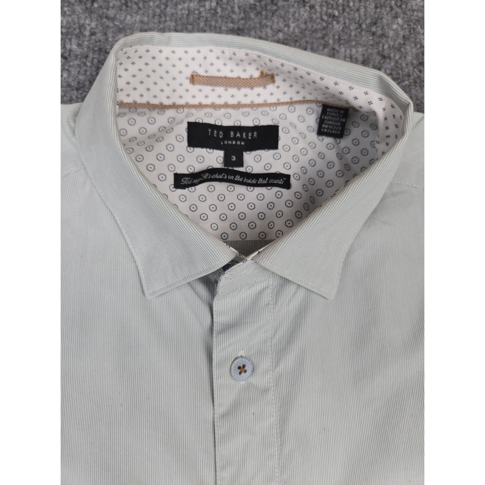 Ted Baker London Mens Size 3 M Short Sleeve Button Up Shirt Mint Green Striped